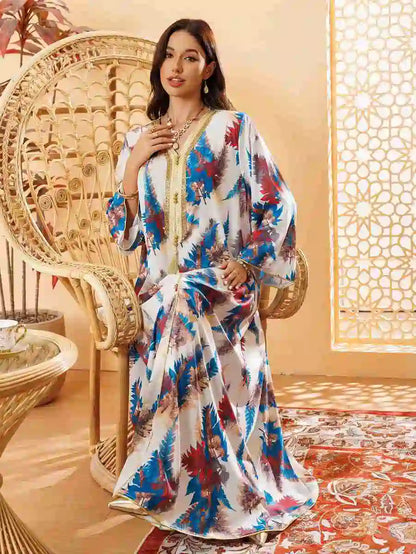 Hotfix Rhinestone Printed Eid Caftan Kaftan Dress #24434