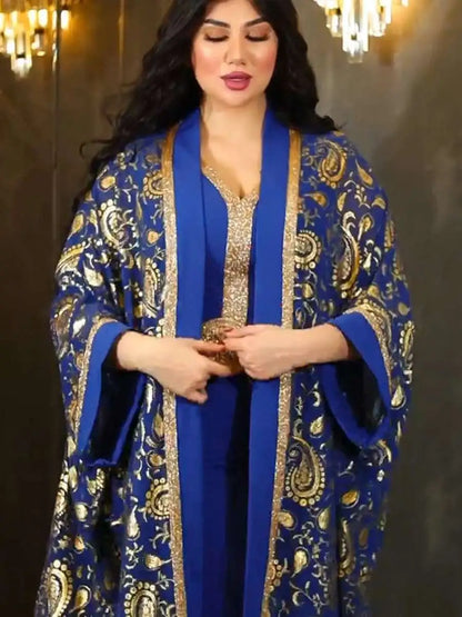 Robe de l'Aïd bronzante 2 pièces pour femmes musulmanes, caftan, robe caftan avec robe intérieure sans manches