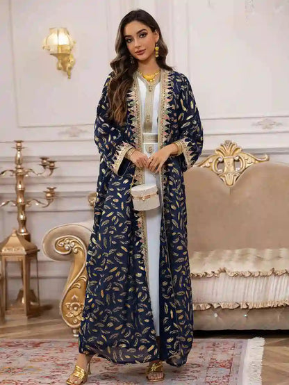 Eid 2 Pieces Set Bronzing Chiffon Caftan Kaftan Dress With Inner Sleeveless Dress #25454