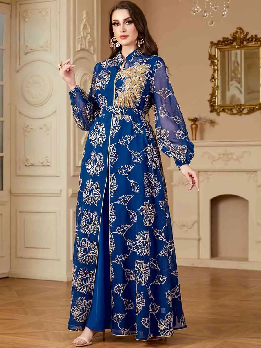 Ensemble 2 pièces de robe brodée Eid Caftan avec robe intérieure sans manches