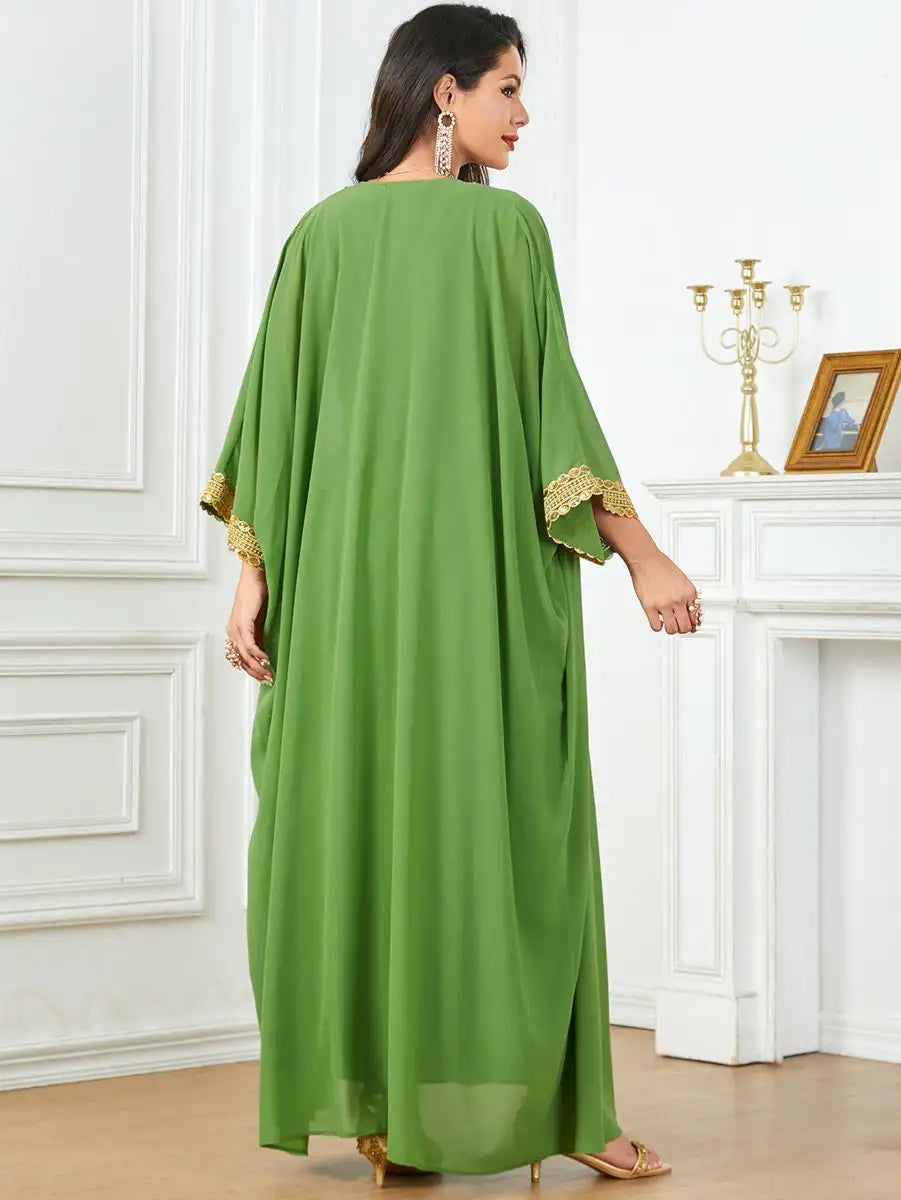 Robe en mousseline de soie 2 pièces pour l'Aïd, caftan, robe caftan avec robe intérieure sans manches