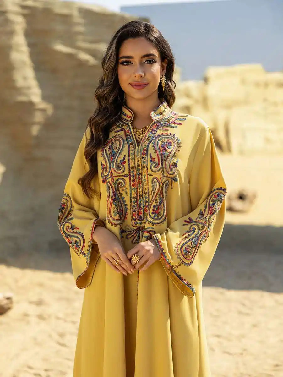 Robe caftan froissée brodée en corde pour l'Aïd #25458