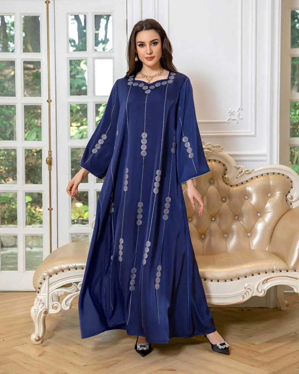 Robe Eid Hotfix Strass Satin Jalabiya Caftan Kaftan Robe