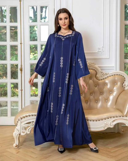 Robe Eid Hotfix Strass Satin Jalabiya Caftan Kaftan Robe
