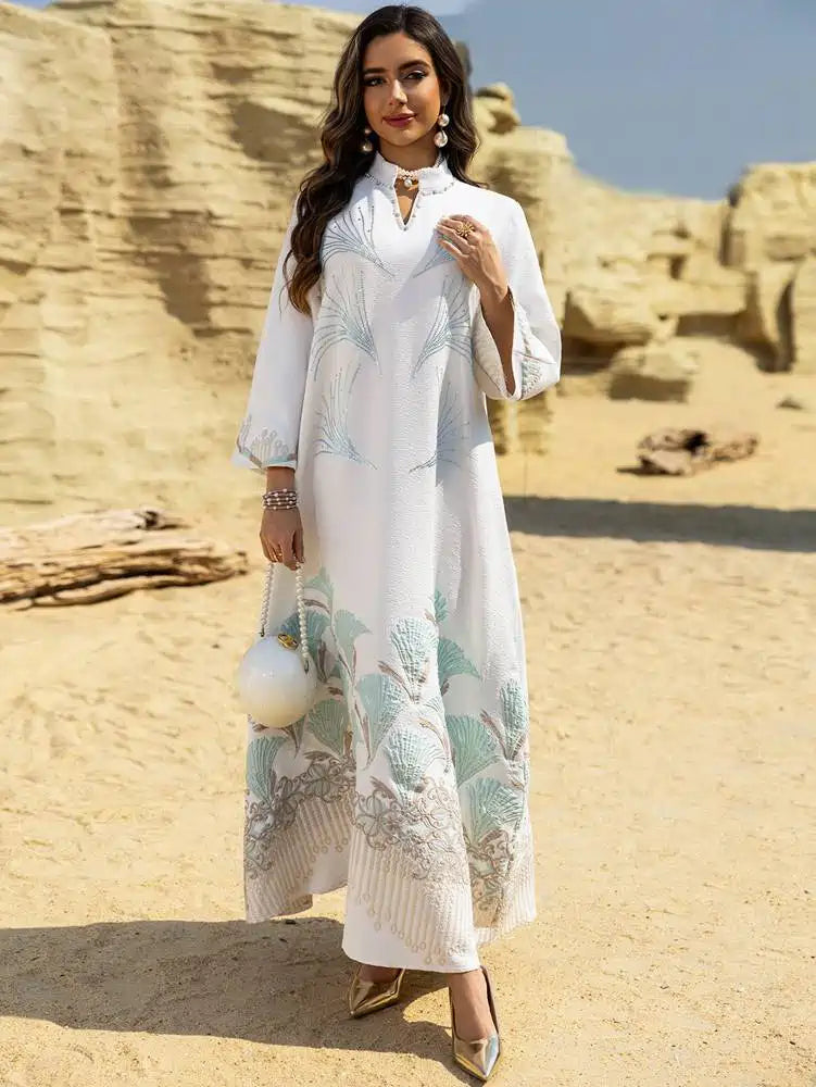 Eid Hotfix Rhinestone Jacquard Fabric Caftan Kaftan Dress #25475