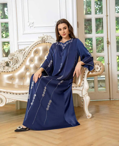 Robe Eid Hotfix Strass Satin Jalabiya Caftan Kaftan Robe