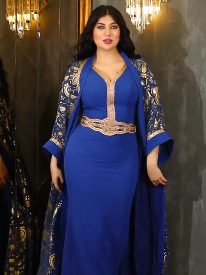 Robe de l'Aïd bronzante 2 pièces pour femmes musulmanes, caftan, robe caftan avec robe intérieure sans manches