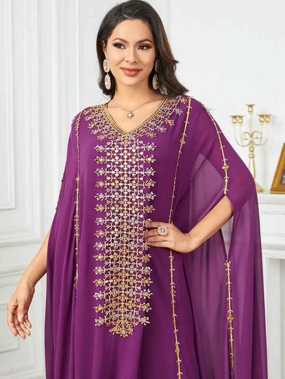 Robe de l'Aïd en mousseline de soie brodée pour femme musulmane, caftan