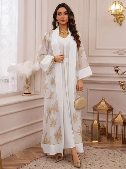 2 Pieces Set Embroidery Eid Dress Caftan Kaftan With Inner Sleeveless Dress #25481