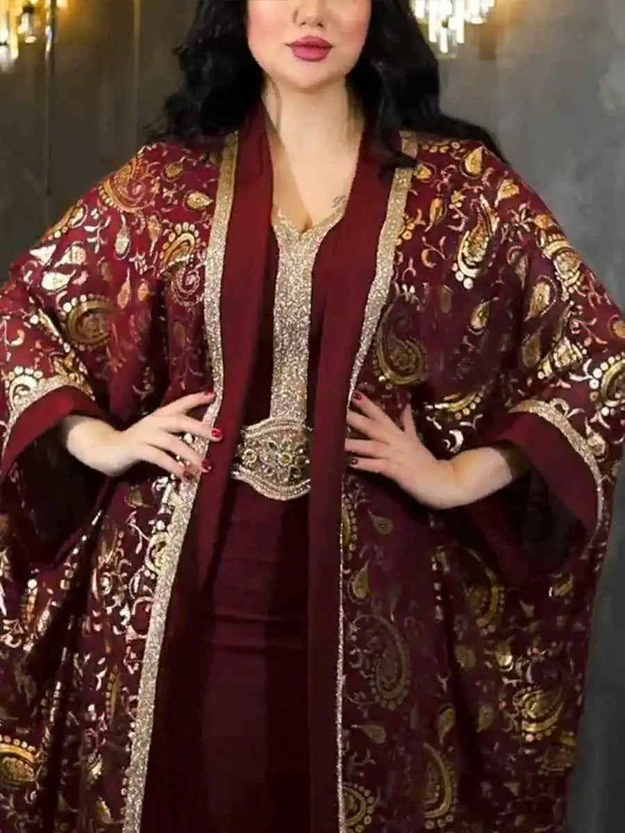 Robe de l'Aïd bronzante 2 pièces pour femmes musulmanes, caftan, robe caftan avec robe intérieure sans manches