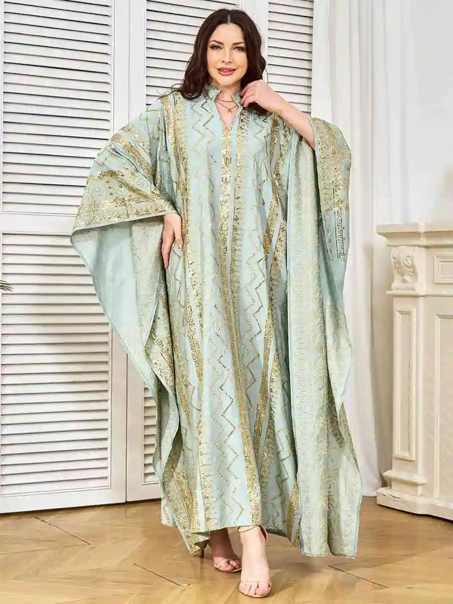 Eid Sequins Embroidered Batwing Sleeve Farasha Caftan Kaftan Dress #25381