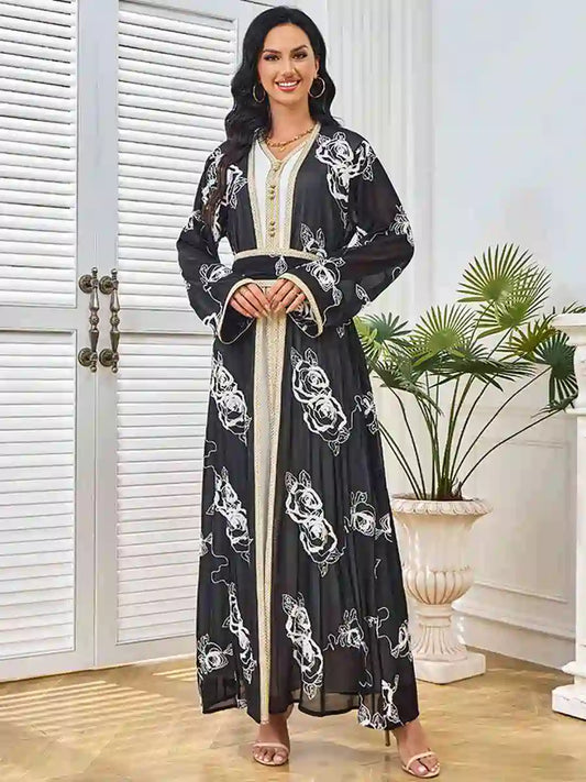 Eid 2 Pieces Set Embroidery Caftan Kaftan Dress With Inner Sleeveless Dress #25MT211