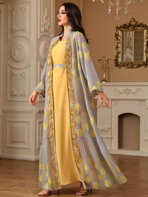 Ensemble 2 pièces brodé Eid Caftan Robe Kaftan avec robe intérieure #254212