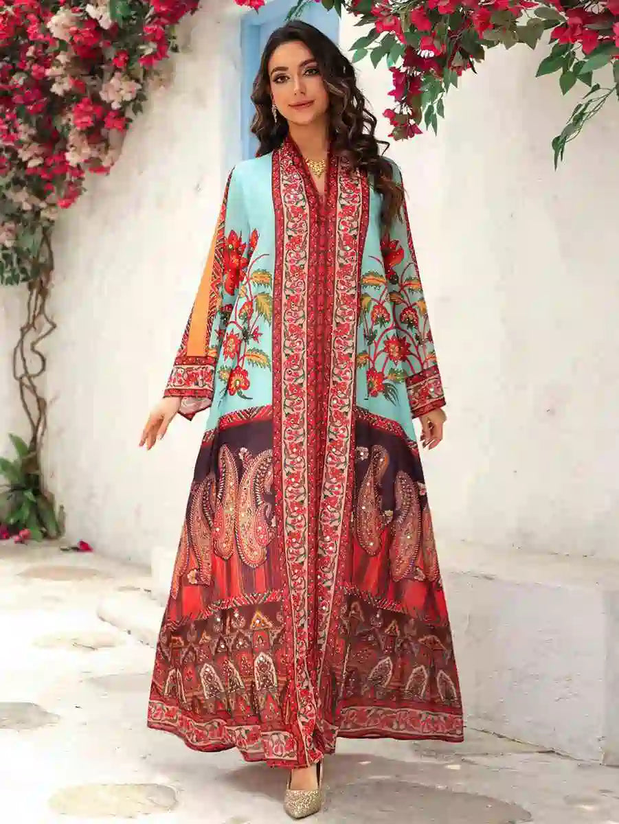 Hotfix Rhinestones Mukhawar Eid Dress Caftan Kaftan Dress Jalabiya #25476