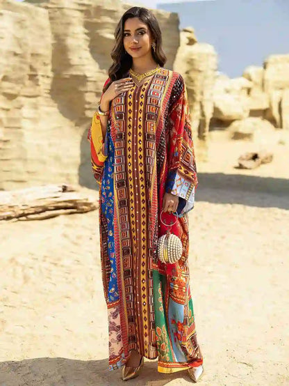 Hotfix Rhinestone Chiffon Printed Caftan Kaftan Dress For Eid And Wedding #25466