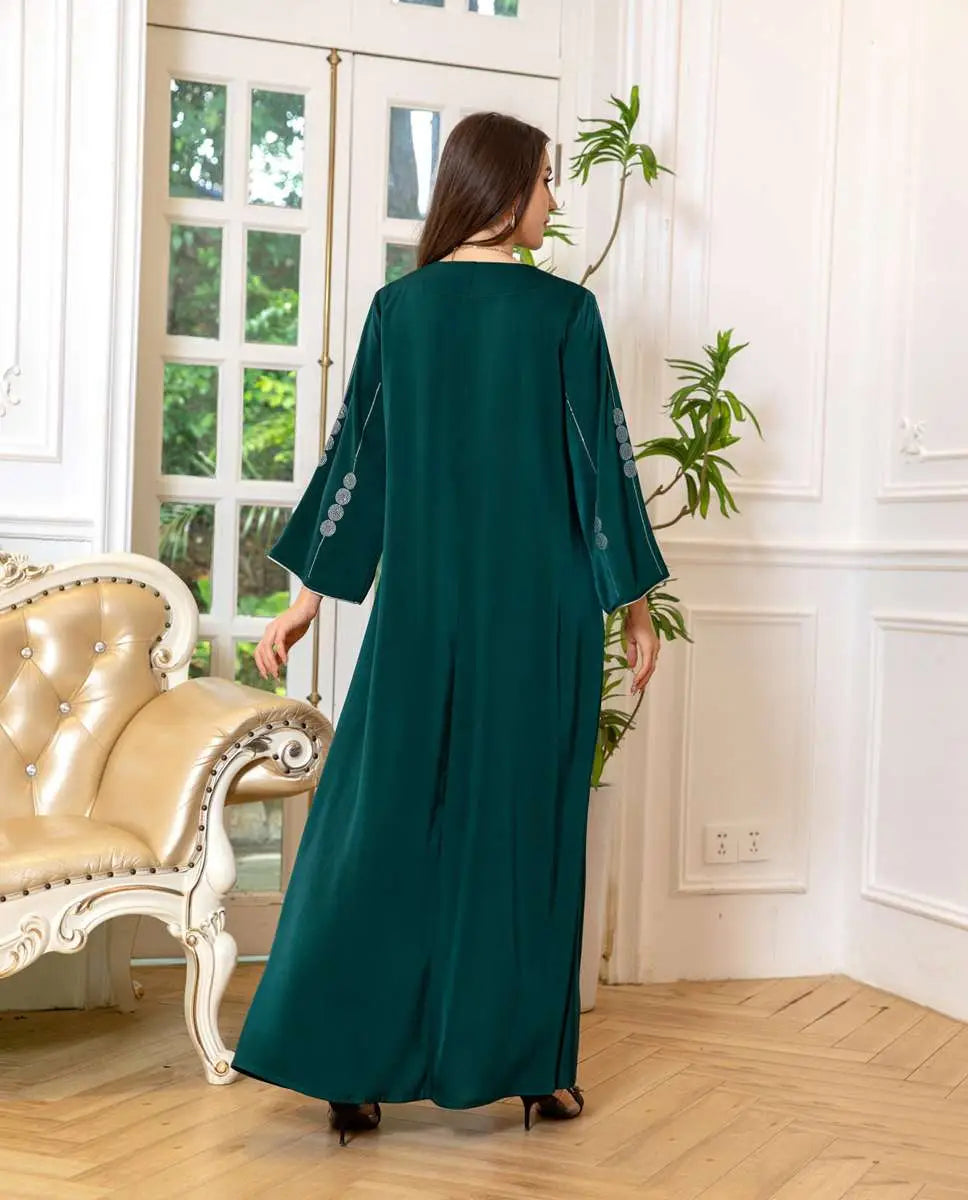 Robe Eid Hotfix Strass Satin Jalabiya Caftan Kaftan Robe