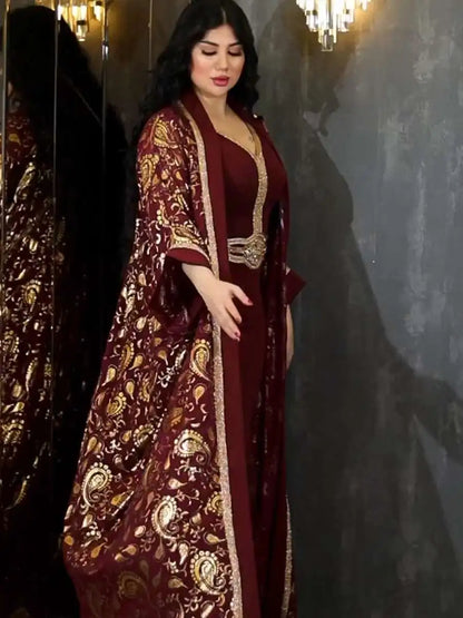 Robe de l'Aïd bronzante 2 pièces pour femmes musulmanes, caftan, robe caftan avec robe intérieure sans manches