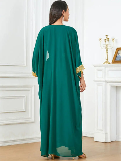 Robe en mousseline de soie 2 pièces pour l'Aïd, caftan, robe caftan avec robe intérieure sans manches