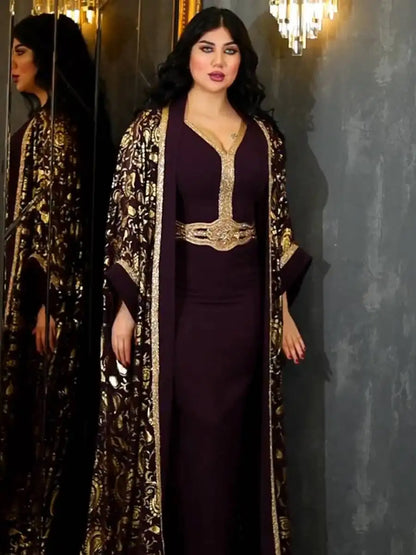 Robe de l'Aïd bronzante 2 pièces pour femmes musulmanes, caftan, robe caftan avec robe intérieure sans manches