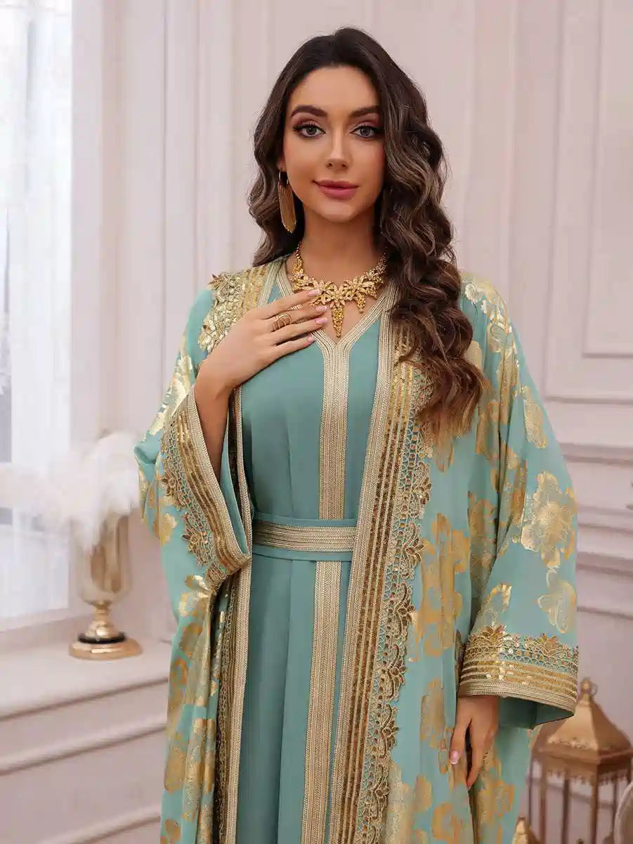 Ensemble 2 pièces, robe bronzante pour l'Aïd, caftan, avec robe intérieure sans manches #25473