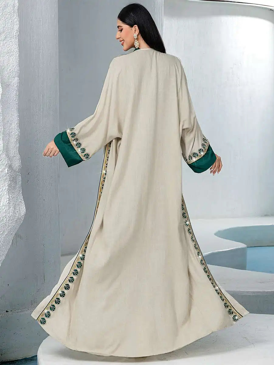 Ensemble 2 pièces pour l'Aïd, caftan avec bordure en dentelle, robe caftan #255233