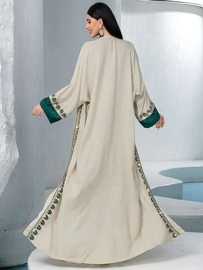 Ensemble 2 pièces pour l'Aïd, caftan avec bordure en dentelle, robe caftan #255233