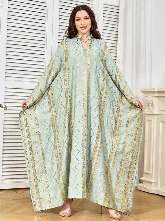 Robe caftan Farasha brodée à paillettes et manches chauve-souris pour l'Aïd #25381
