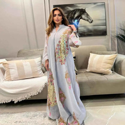 Robe de l'Aïd à paillettes et broderies pour femme, caftan, robe jalabiya