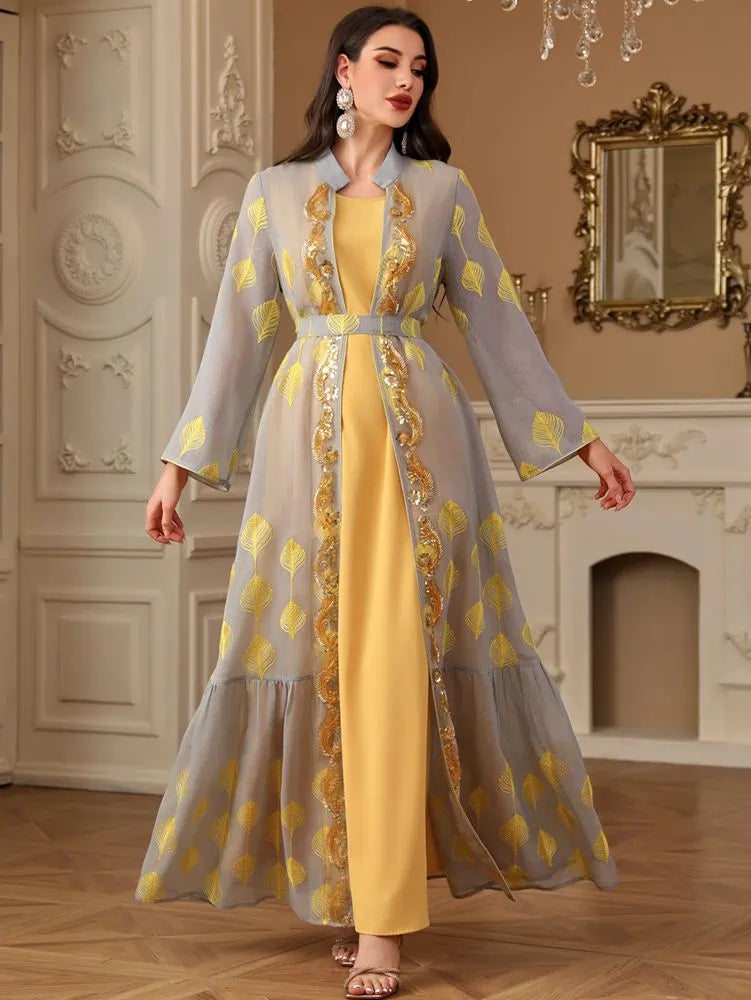 Ensemble 2 pièces brodé Eid Caftan Robe Kaftan avec robe intérieure #254212