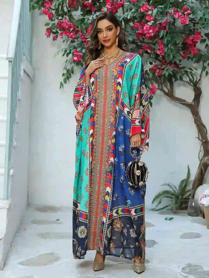 Hotfix Rhinestone Chiffon Printed Caftan Kaftan Dress For Eid And Wedding #25466