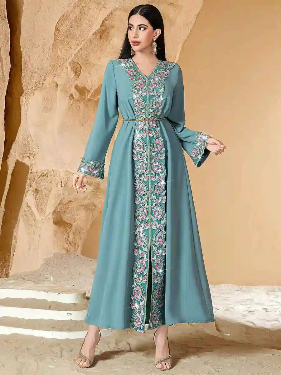 Eid Outfits Hand-stitched Embroidery Caftan Kaftan Dress #2540761