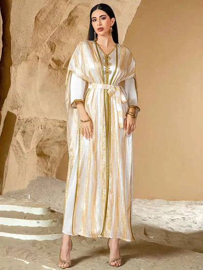 Eid Outfits Hand-stitched Rhinestone Caftan Kaftan Dress #255143