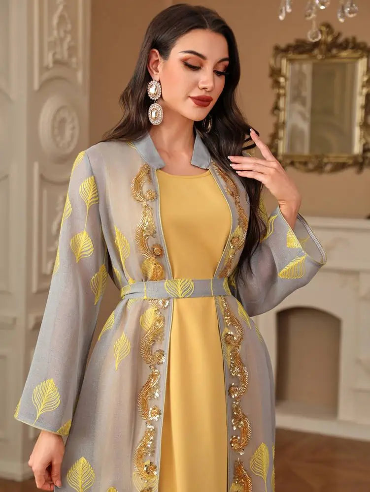 Ensemble 2 pièces brodé Eid Caftan Robe Kaftan avec robe intérieure #254212