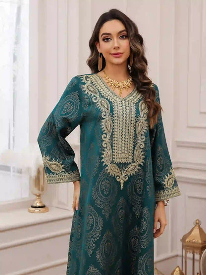 Eid Mukhawar Jacquard Embroidery Caftan Kaftan Dress #25491