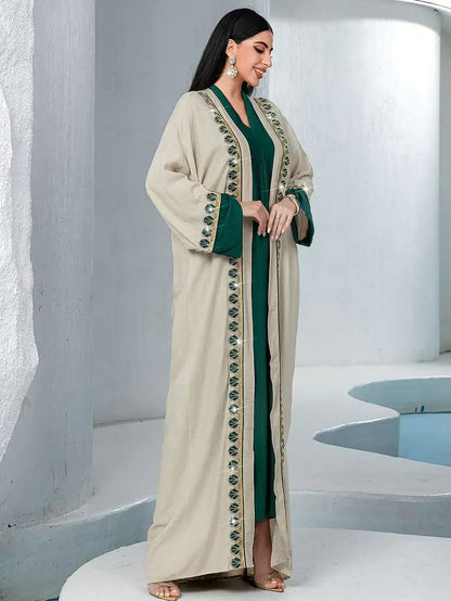 Ensemble 2 pièces pour l'Aïd, caftan avec bordure en dentelle, robe caftan #255233
