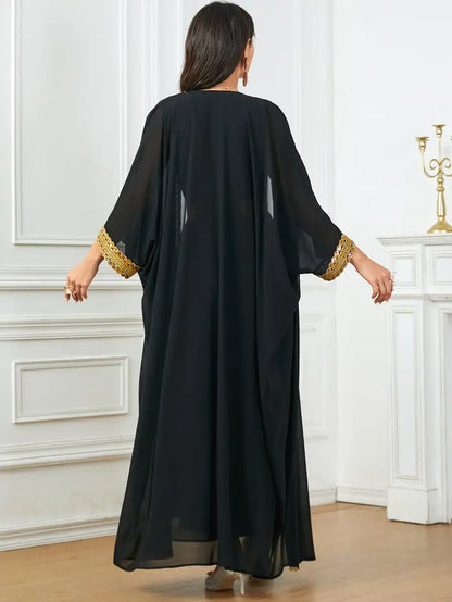 Robe en mousseline de soie 2 pièces pour l'Aïd, caftan, robe caftan avec robe intérieure sans manches