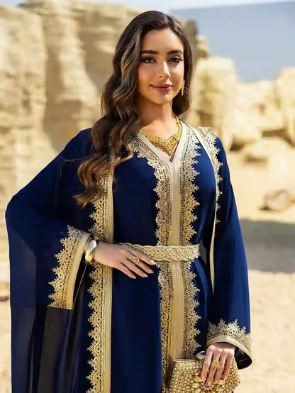 Robe caftan en mousseline de soie pour femme - Ensemble 2 pièces - Avec robe intérieure - Tenues de l'Aïd - #25465