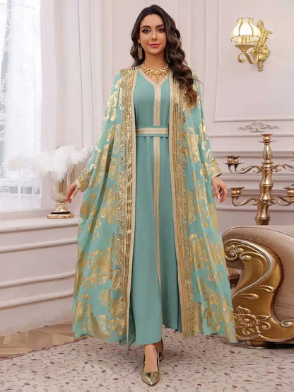 Ensemble 2 pièces, robe bronzante pour l'Aïd, caftan, avec robe intérieure sans manches #25473