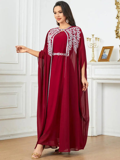 2 Pieces Set Embroidery Mukhawar Eid Outfits Caftan Kaftan Dress #253922