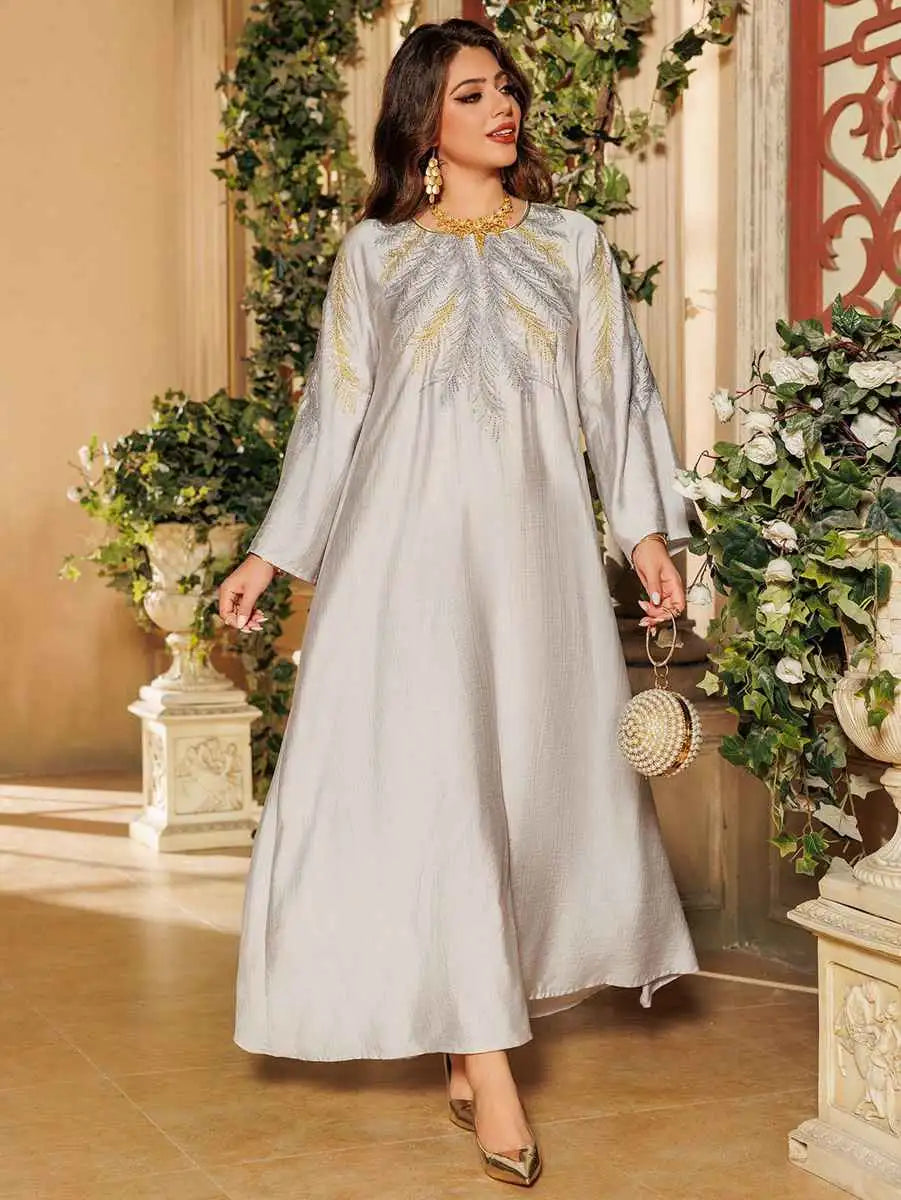 Eid Embroidered Hotfix Rhinestone Caftan Kaftan Dress