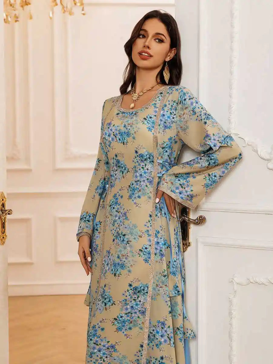 Eid Dress Floral Printed Caftan Kaftan Dress #25441