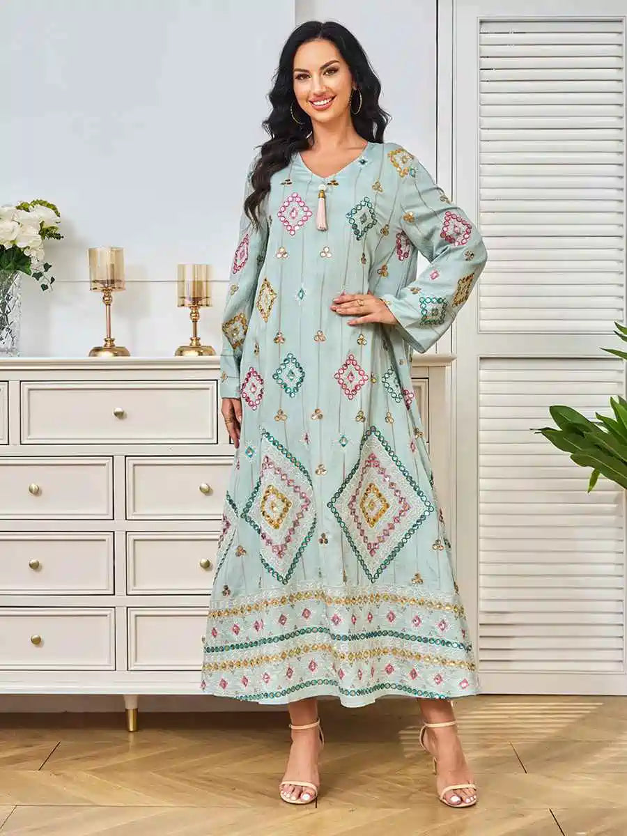 Robe caftan brodée de paillettes pour l'Aïd #24366