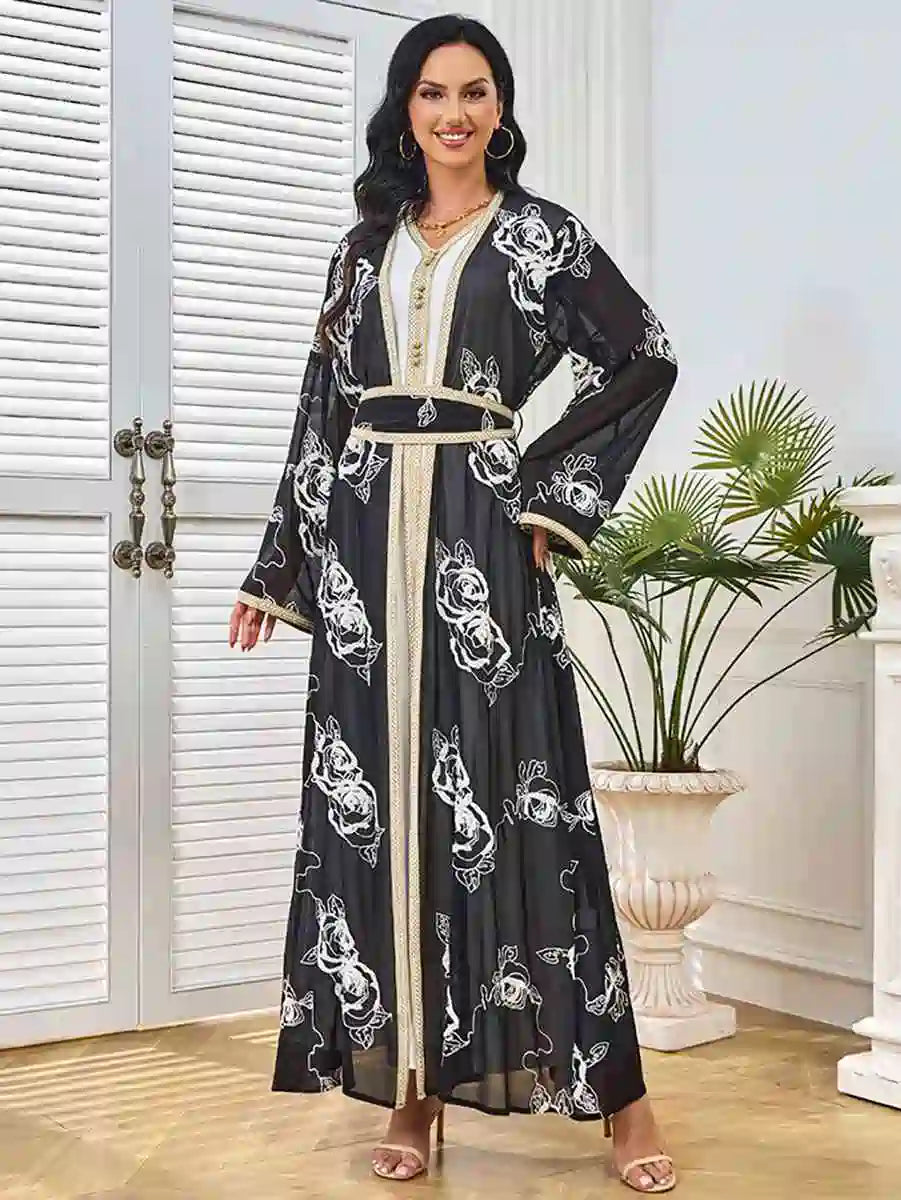 Eid 2 Pieces Set Embroidery Caftan Kaftan Dress With Inner Sleeveless Dress #25MT211