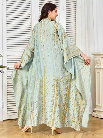 Eid Sequins Embroidered Batwing Sleeve Farasha Caftan Kaftan Dress #25381