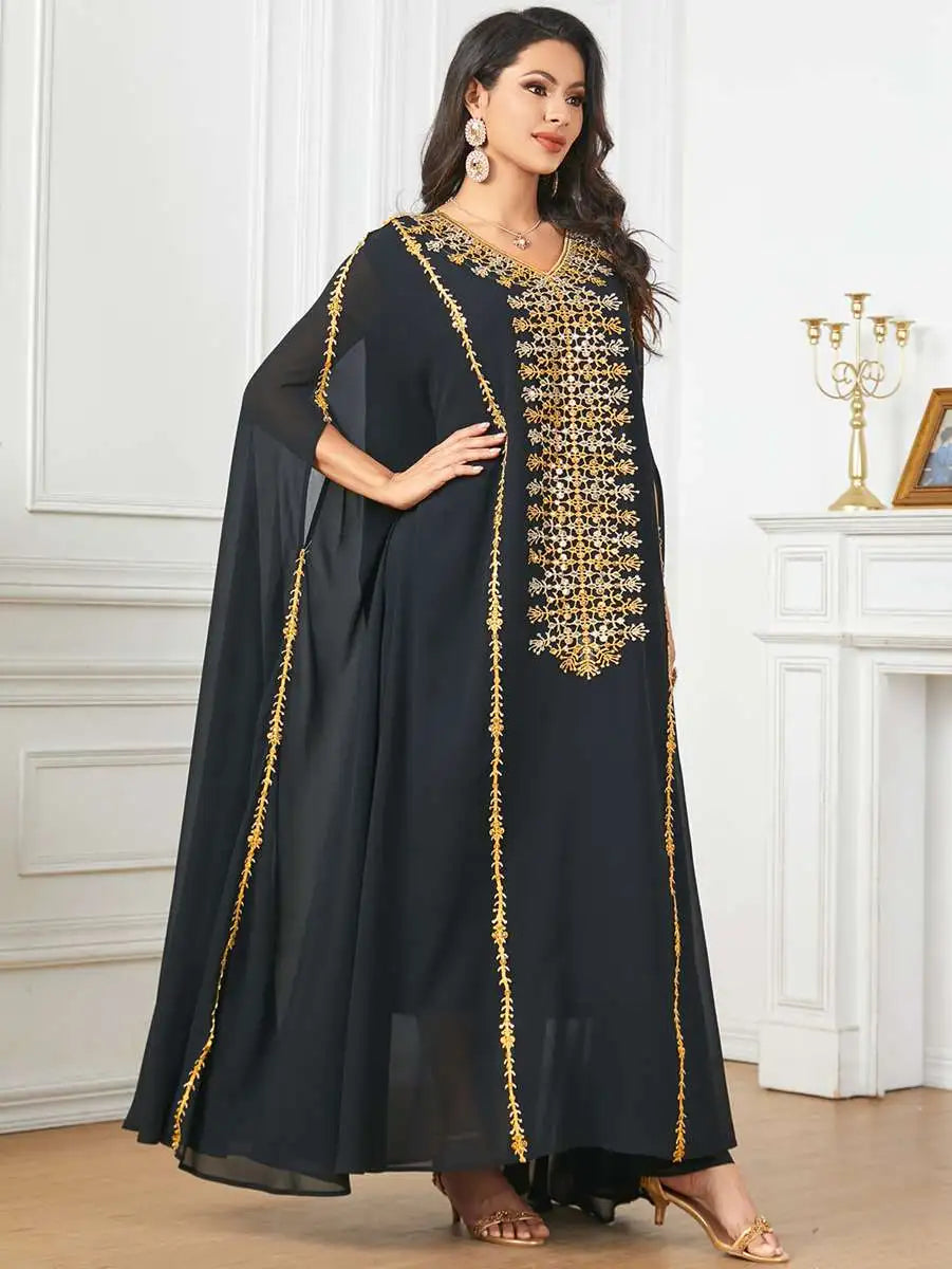 Robe de l'Aïd en mousseline de soie brodée pour femme musulmane, caftan