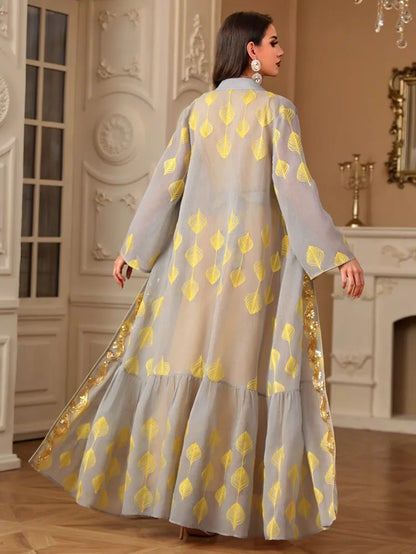 2 Pieces Set Embroidery Eid Caftan Kaftan Dress With Inner Dress #254212