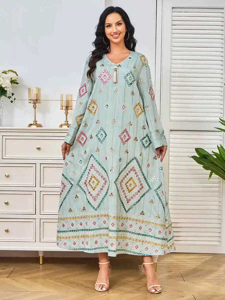 Robe caftan brodée de paillettes pour l'Aïd #24366