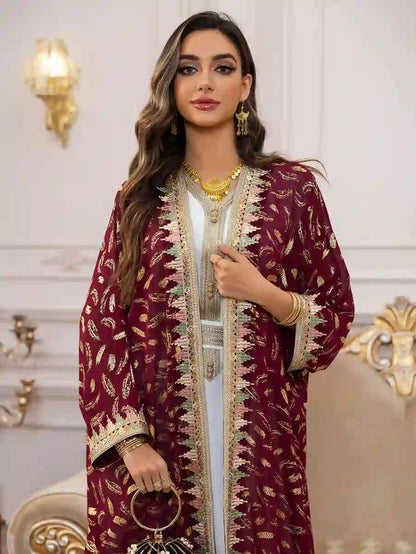 Eid 2 Pieces Set Bronzing Chiffon Caftan Kaftan Dress With Inner Sleeveless Dress #25454