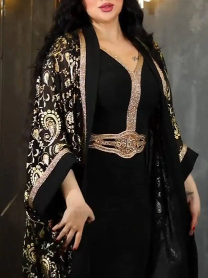 Robe de l'Aïd bronzante 2 pièces pour femmes musulmanes, caftan, robe caftan avec robe intérieure sans manches