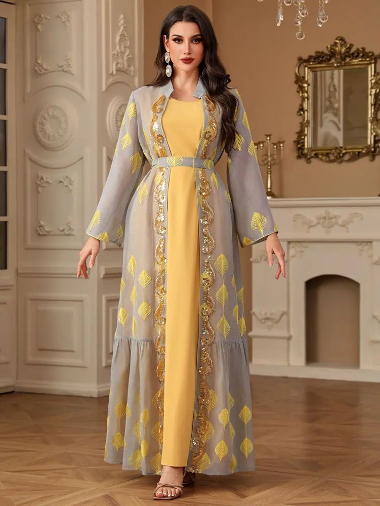 2 Pieces Set Embroidery Eid Caftan Kaftan Dress With Inner Dress #254212